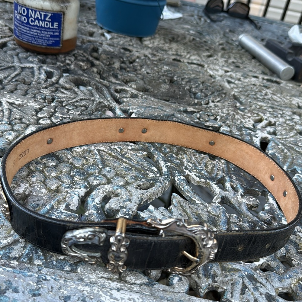 Unisex Brighton Black Leather Belt with Silver Accents